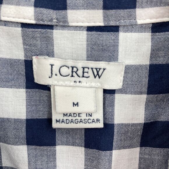 J.CREW Button Up Shirt Womens Medium Navy White Checked 100% Cotton Long Sleeve - Picture 8 of 16